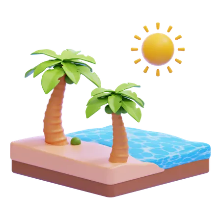 Sunny Tropical Beach With Palm Trees  3D Icon