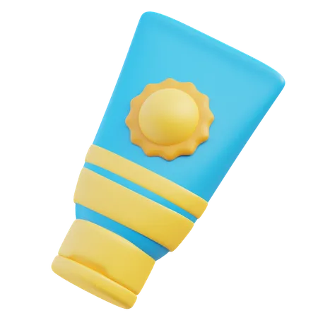 3 D Blue Sunscreen Tube With Yellow Stripes And Sun 3D Icon