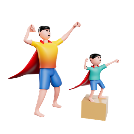 Super Father with child  3D Illustration