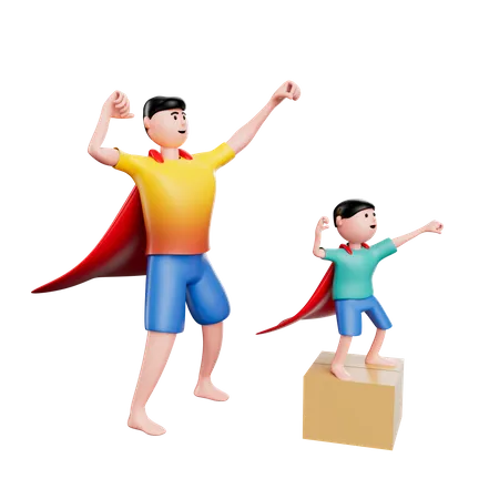 Super Father with child  3D Illustration