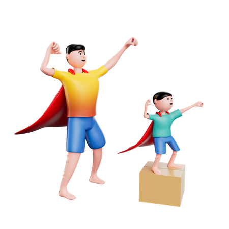 Super père avec enfant  3D Illustration