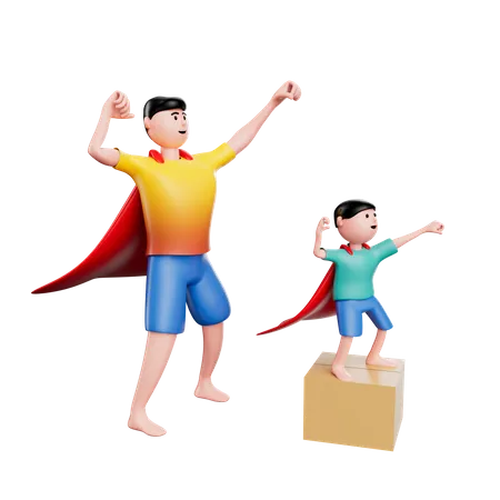 Super père avec enfant  3D Illustration