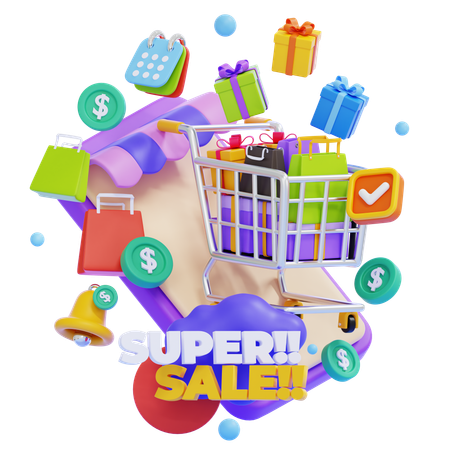 Super Sale With Shopping Cart  3D Illustration