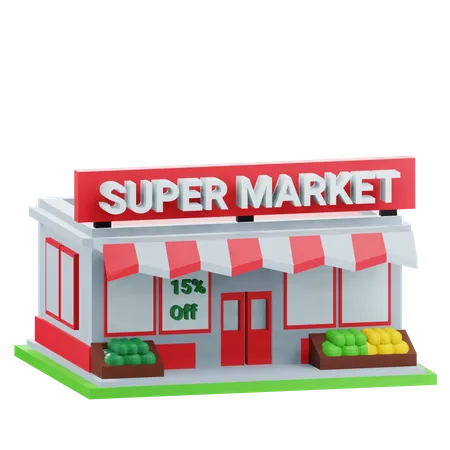 3 D Supermarket Building Illustration With Transparent Background 3D Icon