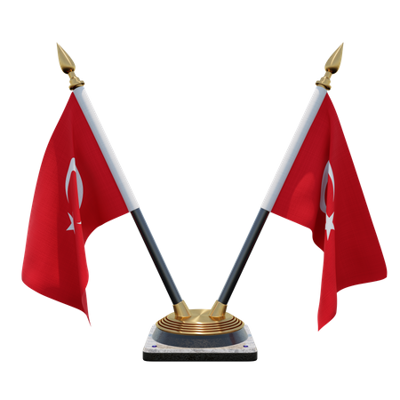 Suporte de bandeira de mesa duplo (V) da Turquia  3D Icon