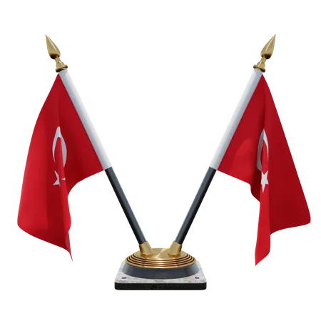 Suporte de bandeira de mesa duplo (V) da Turquia  3D Icon