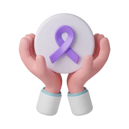 Supporting Cancer Awareness With Hands And Ribbon World Cancer Day Concept February 4 Raise Awareness Prevention Detection Treatment Icon Design 3 D Illustration 3D Icon