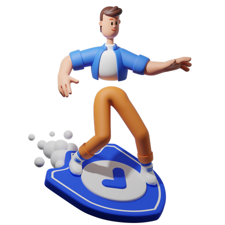 Surf with Shield  3D Illustration