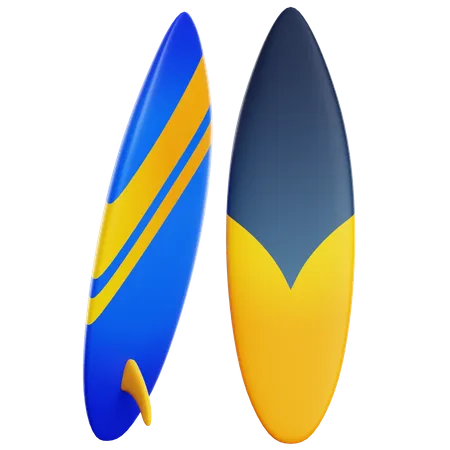 3 D Modern Blue And Yellow Surfboard Isolated On Transparent Background 3D Icon