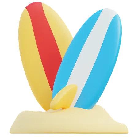 3 D Two Vibrant Surfboards On Sandy Beach 3D Icon