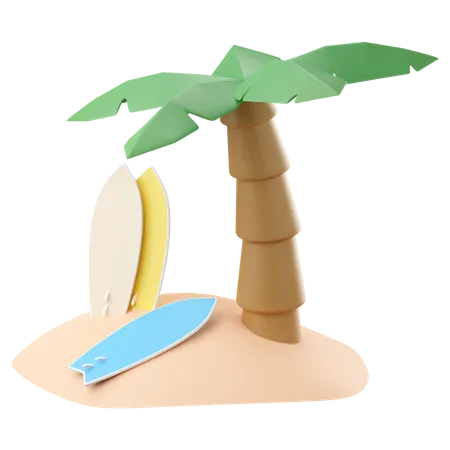 Surfboards with coconut palm tree  3D Icon