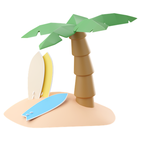 Surfboards with coconut palm tree 3D Icon