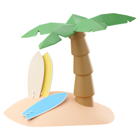 Surfbretter mit Kokospalme  3D Icon