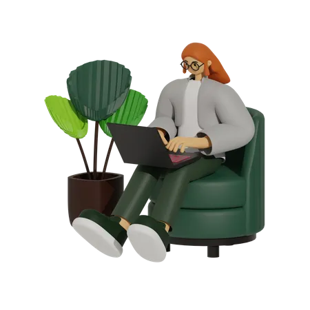 Sofa Surfing, naviguer dans le nouveau monde du travail à distance  3D Illustration