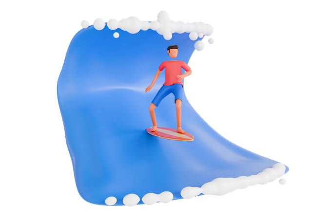 Surfing  3D Illustration
