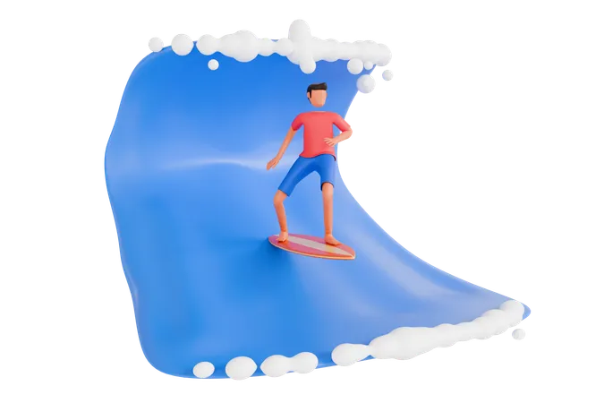 Surfing 3 D Illustration Boy Surfing On Wave 3 D Illustration 3D Illustration