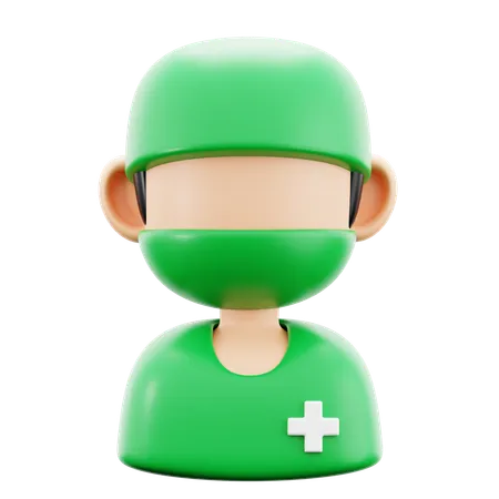 Specialist Doctor With Full Body Green Suit For Surgery Operation Uniform Medical Hospital 3 D Icon Illustration Render Design 3D Icon
