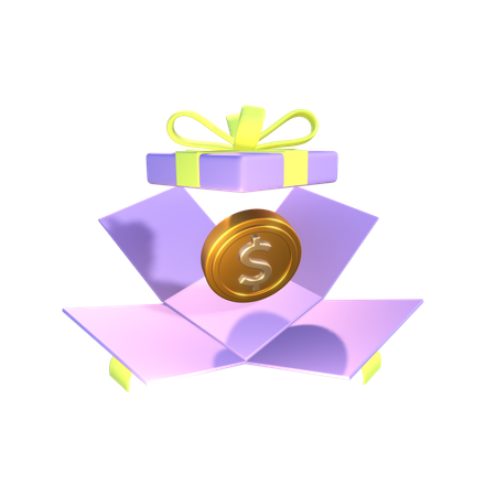 Surprise Box With Dollar Coin  3D Icon