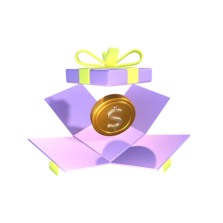 Surprise Box With Dollar Coin  3D Icon