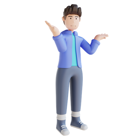 Surprised Boy with don't know hand gestures  3D Illustration