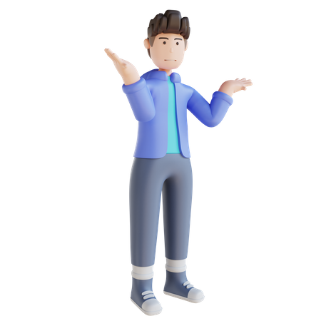 Surprised Boy with don't know hand gestures 3D Illustration