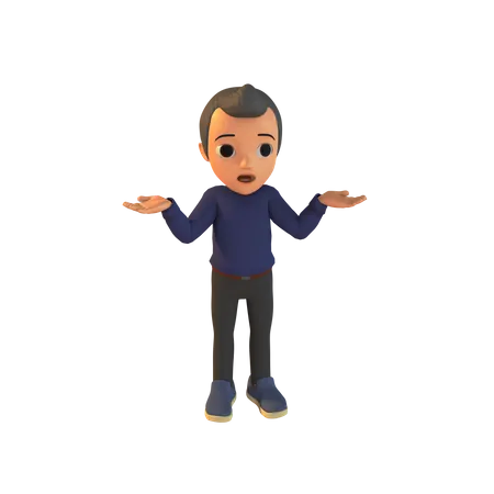 Surprised Boy With Dont Know Hand Gestures  3D Illustration
