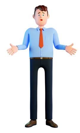 3 D Confused Puzzled Man In A Shirt And Tie Surprised Businessman 3 D Image 3 D Render 3D Illustration