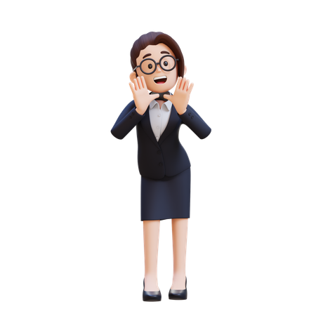 Surprised Businesswoman Reclines On Her Hands And Shouting While Looking At Camera  3D Illustration