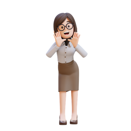 Surprised Businesswoman Reclines On Her Hands And Shouting While Looking At Camera  3D Illustration