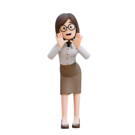 Surprised Businesswoman Reclines On Her Hands And Shouting While Looking At Camera  3D Illustration