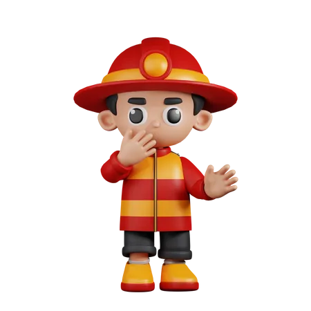 Surprised Fireman  3D Illustration