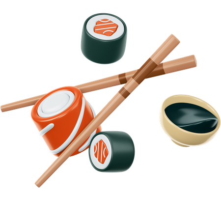 Sushi And Chopstick 3D Illustration