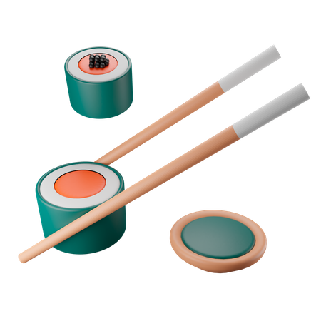 Sushi And Chopstick 3D Illustration
