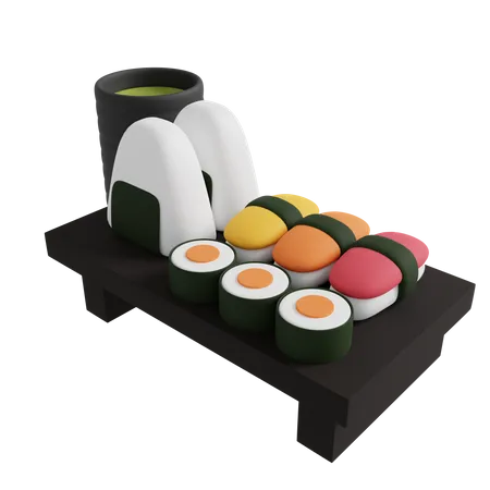 Sushi And Roll On A Wooden Table  3D Icon