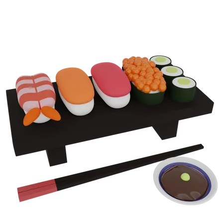 Sushi And Roll On A Wooden Table  3D Icon