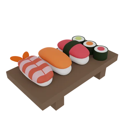 Sushi And Roll On A Wooden Table  3D Icon