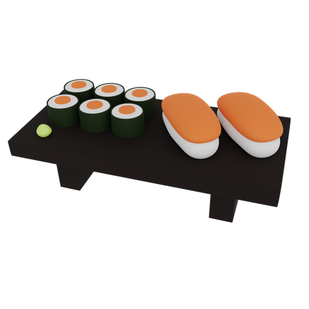 Sushi And Roll On A Wooden Table  3D Icon