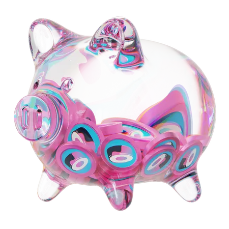 Sushi Clear Glass Piggy Bank With Decreasing Piles Of Crypto Coins  3D Icon
