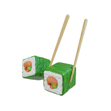 Sushi e palitos de costeleta  3D Icon