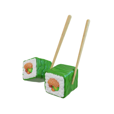 Sushi e palitos de costeleta  3D Icon