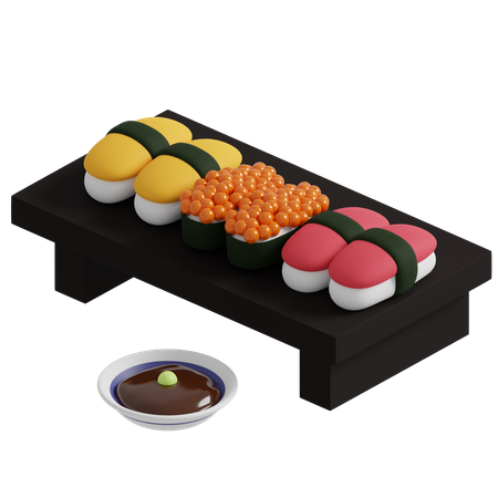 Sushi en una mesa de madera  3D Icon