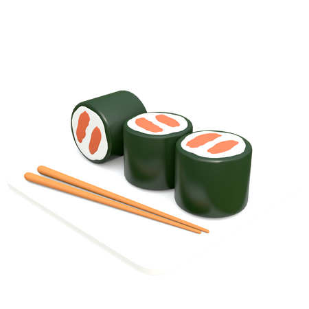 Sushi mit Stäbchen  3D Illustration