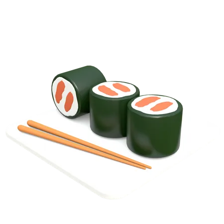 Sushi mit Stäbchen  3D Illustration