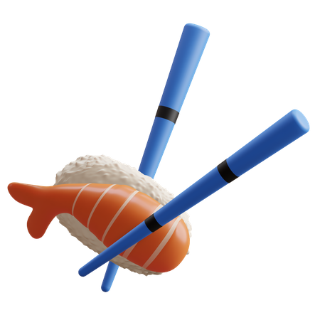Sushi On Chopstick 3D Illustration