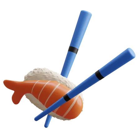 Sushi On Chopstick  3D Illustration