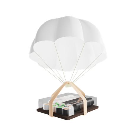 Sushi Parachute Delivery  3D Illustration