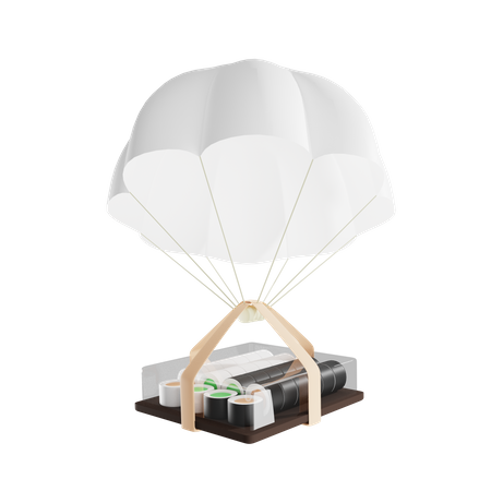 Sushi Parachute Delivery 3D Illustration