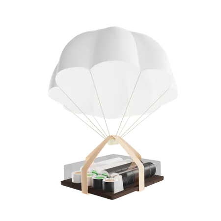 Livraison de sushis en parachute  3D Illustration
