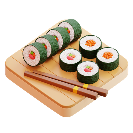 Sushi Roll On Wooden Board  3D Icon