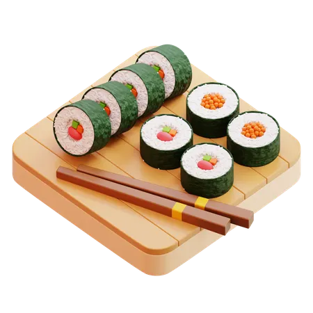 Sushi Roll On Wooden Board  3D Icon